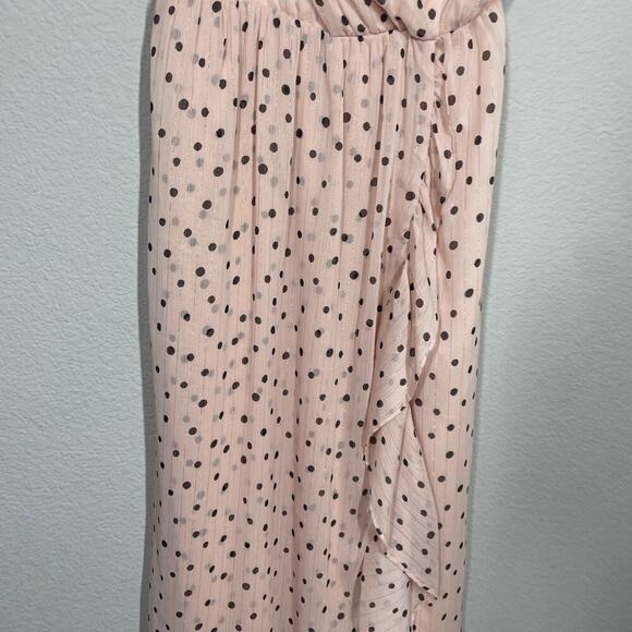 Madewell 00 Ruffle Strap Maxi Dress Pink Polka Dot Hourglass V Neck Sleeveless - Picture 4 of 9